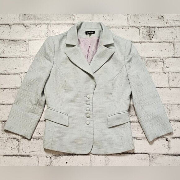 Y2K Le Chateau Blue & White Tweed Skirt and Blazer Jacket Suit Set. - Picture 3 of 16